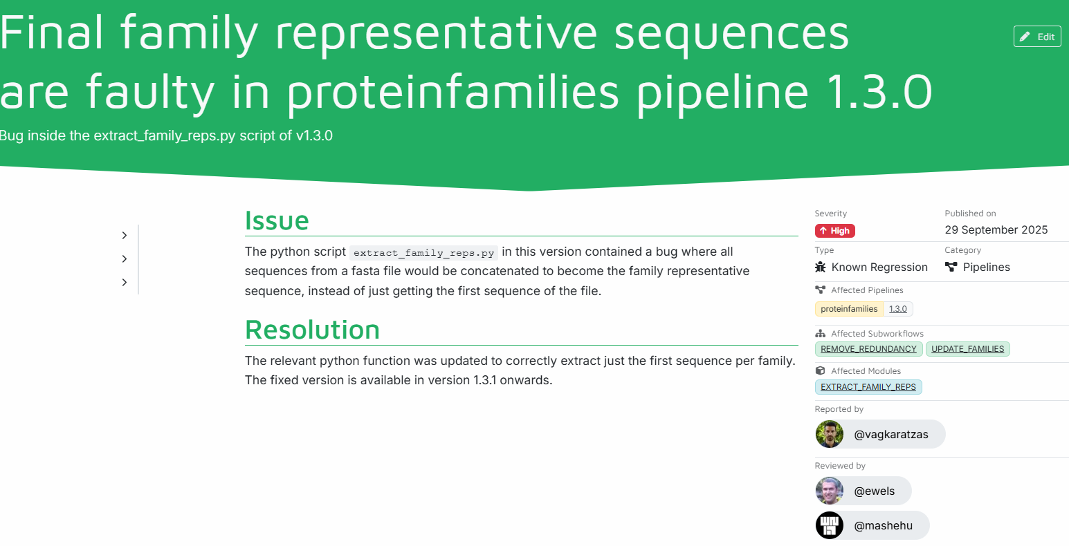 Example of an nf-core advisory